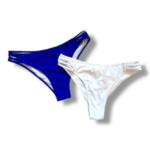 SHEIN Strappy Women’s 2 Pack Blue and White Cheeky Bikini Bottoms Size Large